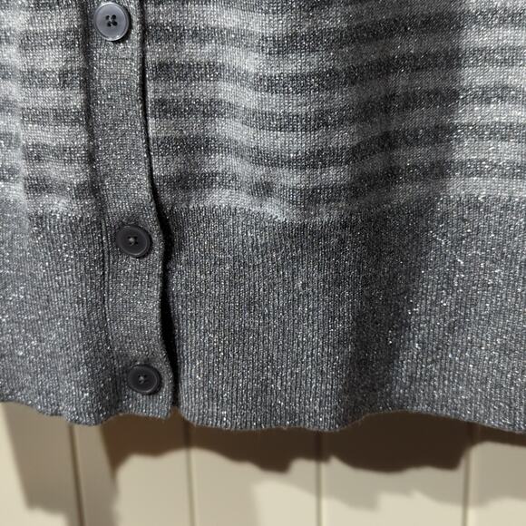 Lane Bryant Silver Metallic Striped Cardigan Wide Ribbed Hem and Cuffs Sz 18-20 - Picture 4 of 9